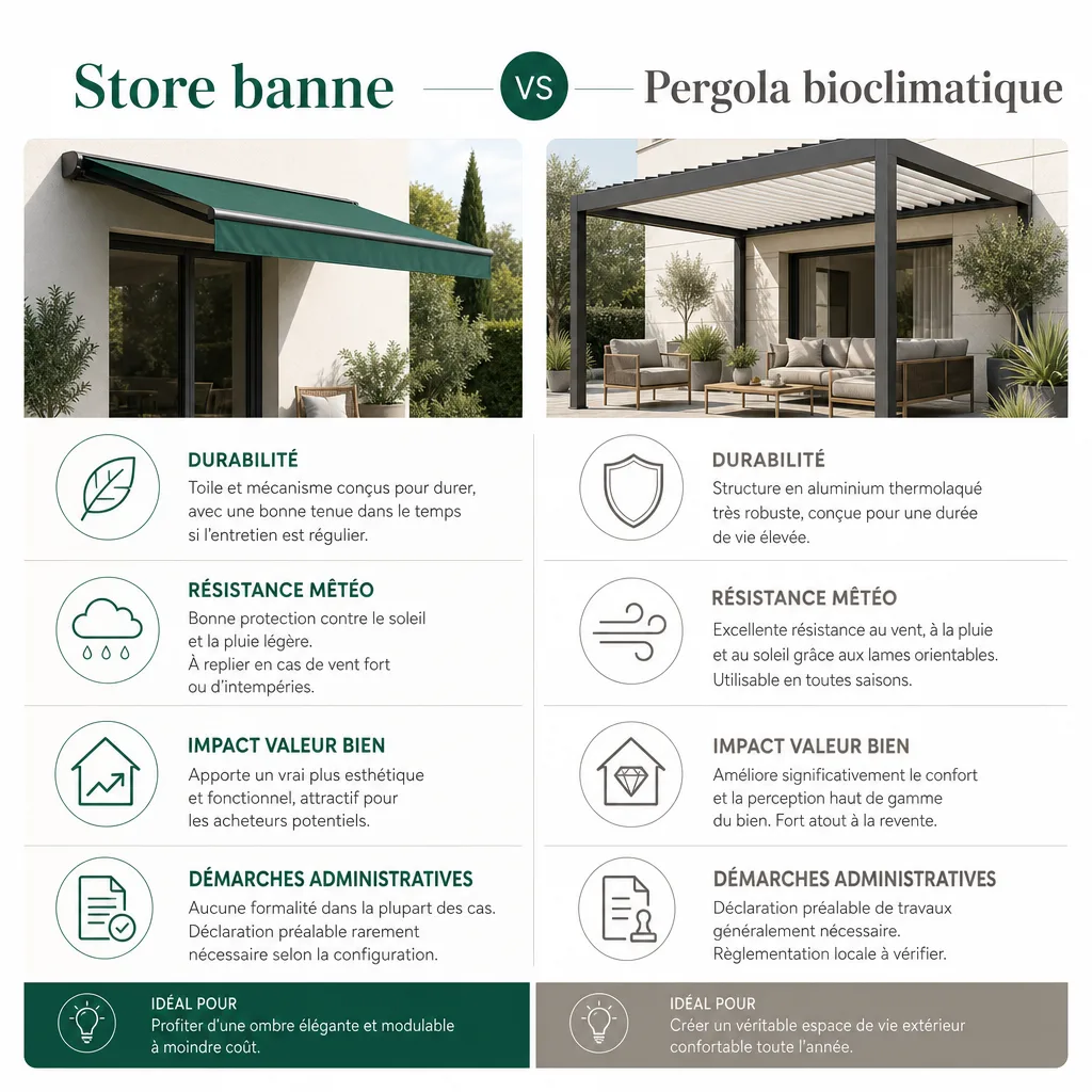 Pergola ou store banne : quel est le meilleur investissement ? — Ales-Pergola.fr