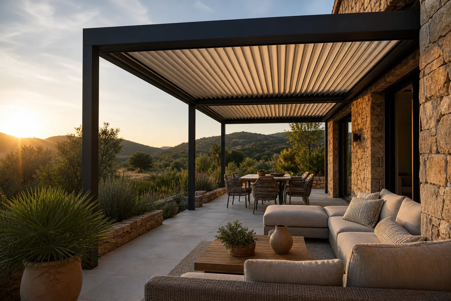 Pergola bioclimatique La Grand-Combe — installation sur mesure dans le Gard (30)
