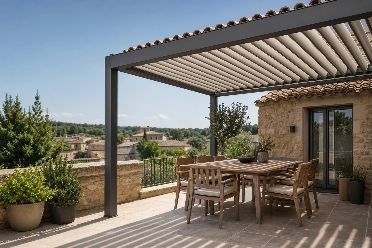 Pergola bioclimatique Saint-Martin-de-Valgalgues — installation sur mesure dans le Gard (30)