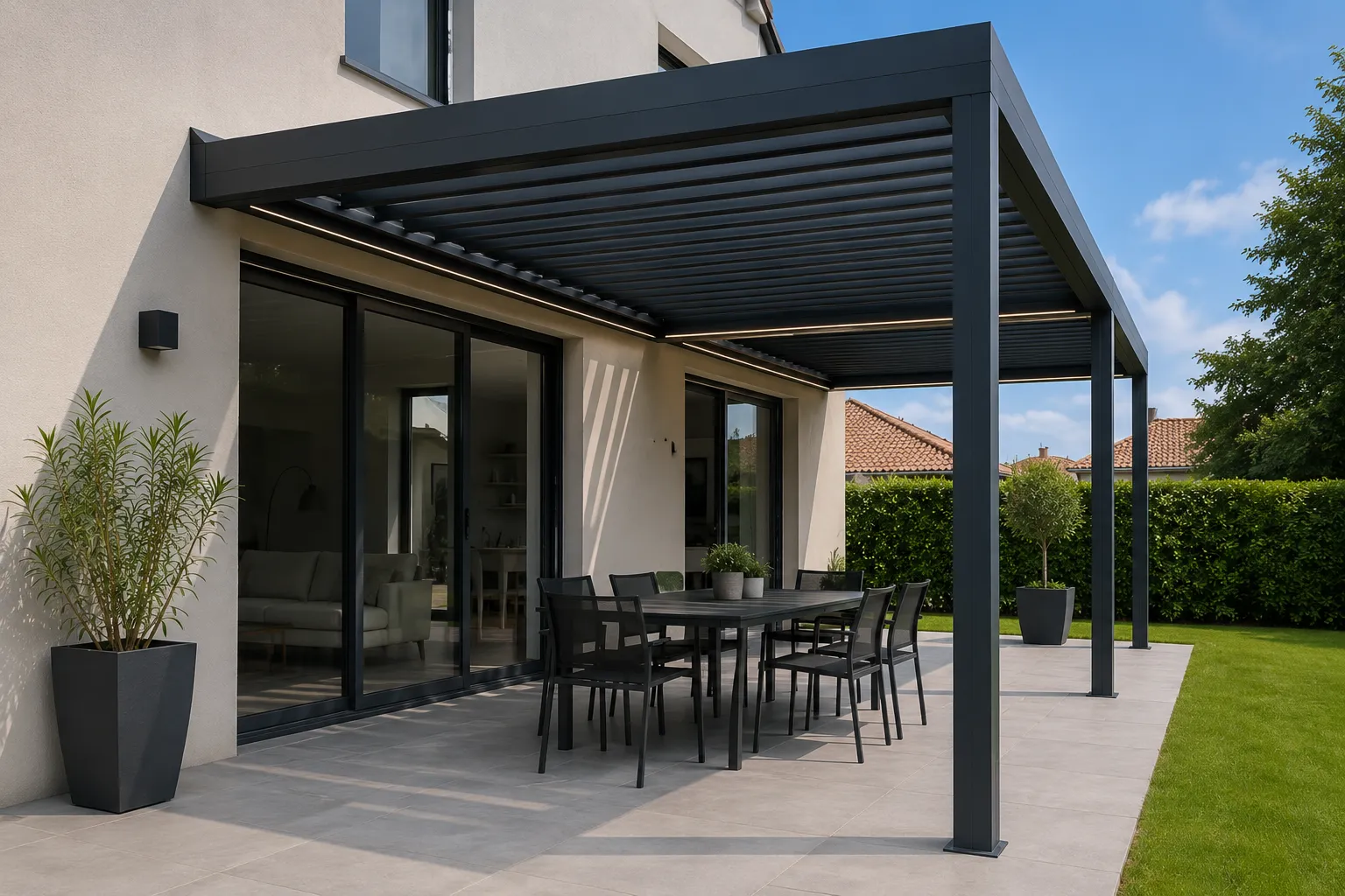 Pergola bioclimatique adossée à une maison à Alès (30100)